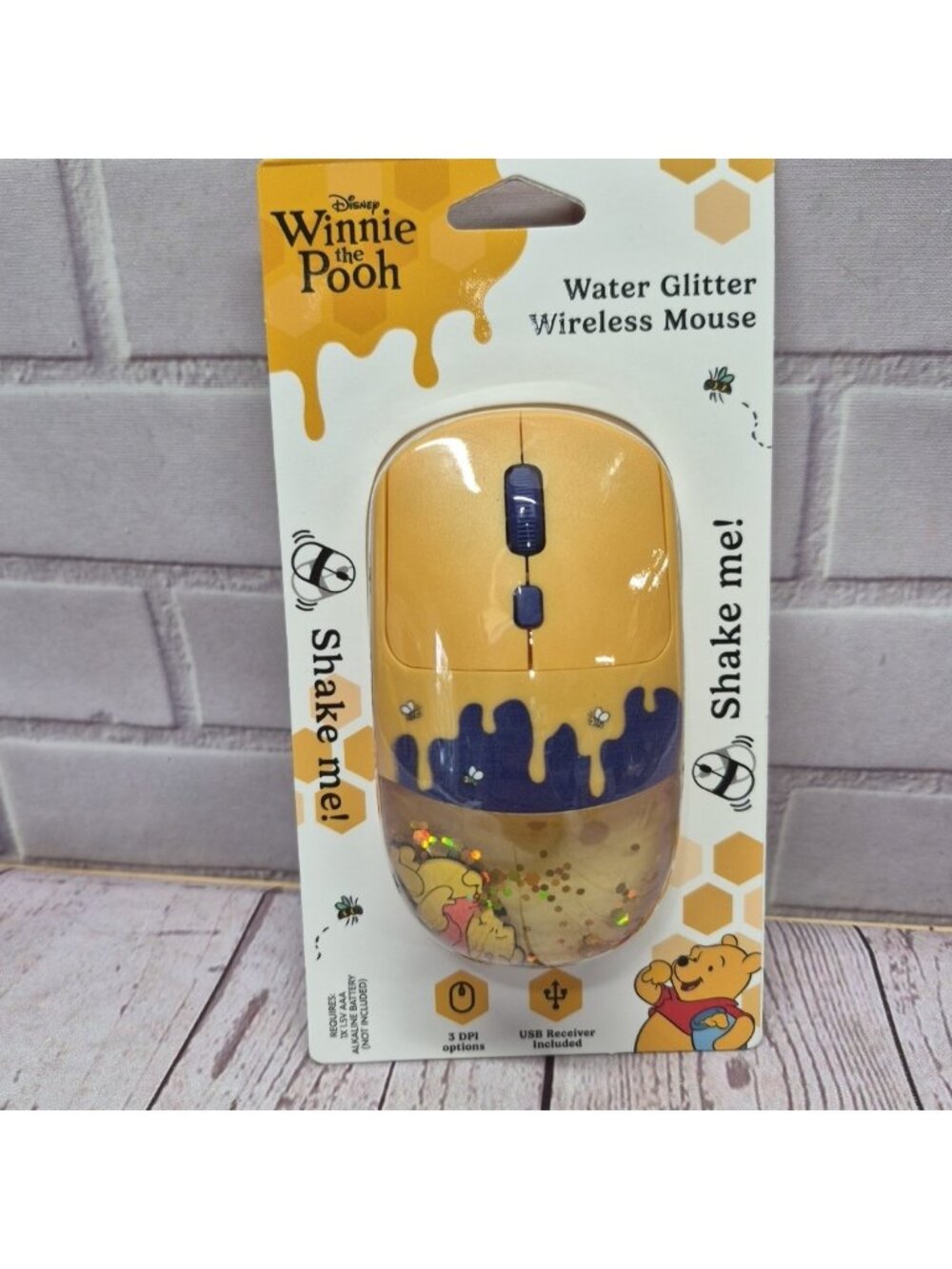 Disney Winnie The Pooh Wireless Computer Mouse Liquid Gold Glitter Shaker🆕🍯🐝